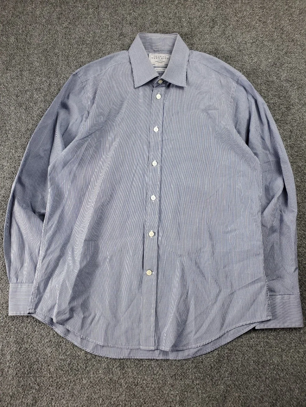 Charles Tyrwhitt Gingham Dress Shirt 16.5 35 Tailored Navy White Business Casual